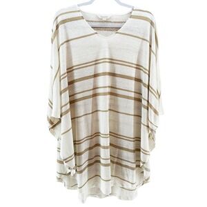 GARNET HILL 100% Organic Linen Boho Striped Swim Cover Up •‎ Small • white, tan